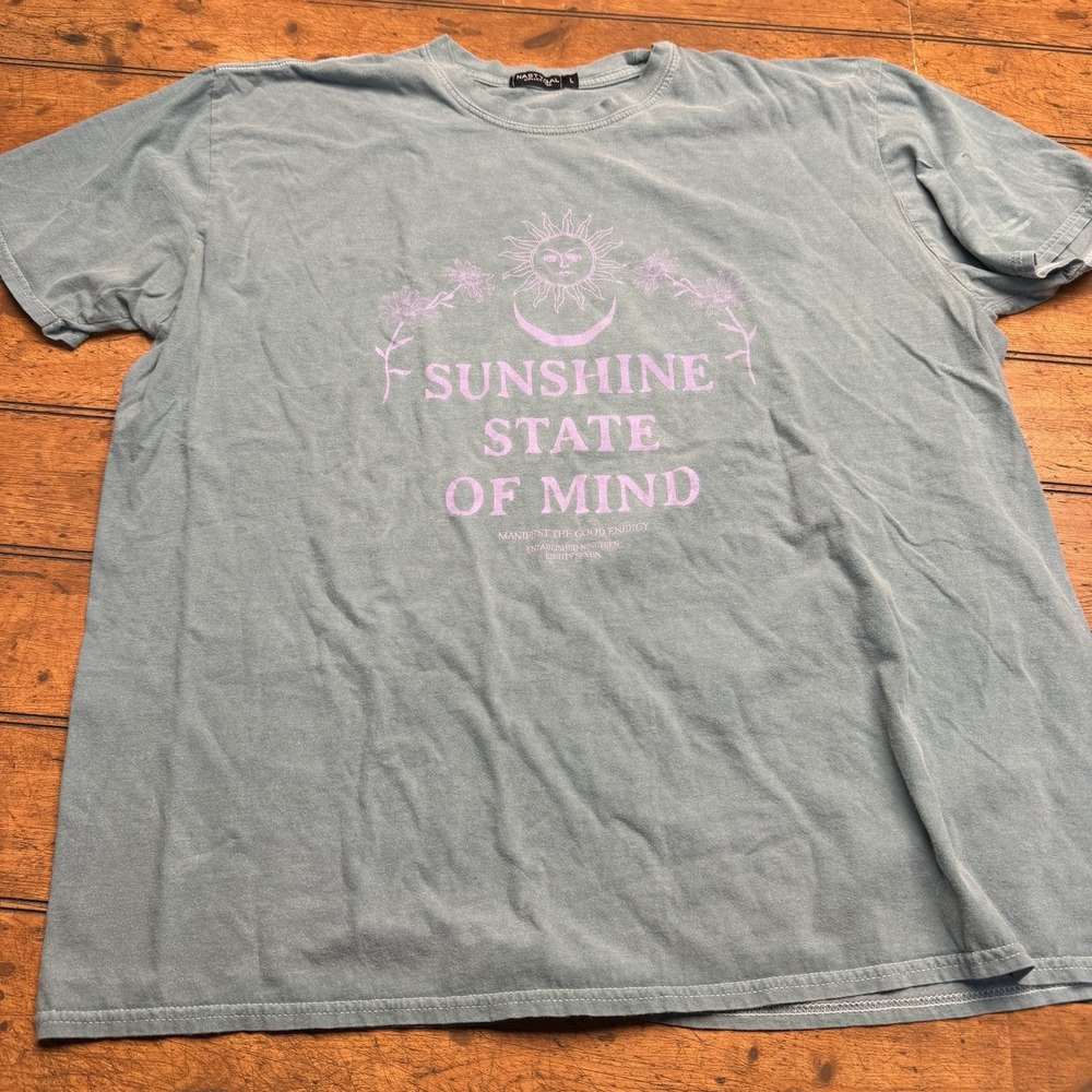 NASTYGAL Sunshine State T-shirt Women Size Large Green Short Sleeve Graphic